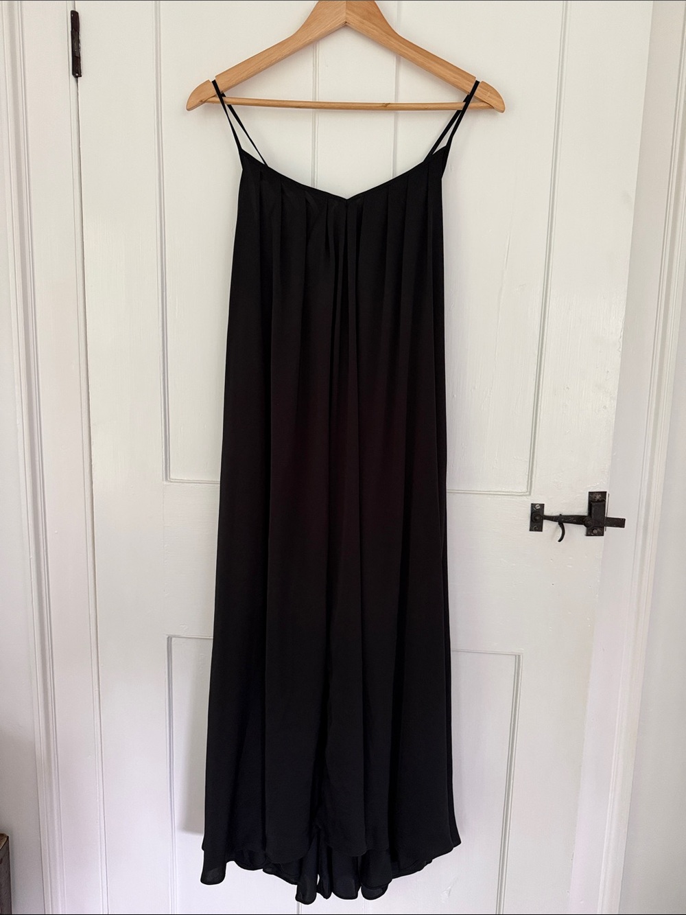 Banana Republic Black Trapeze Midi Dress with front slit and pockets size M